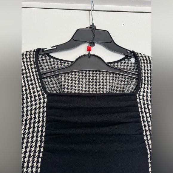 100% Cashmere Warm Long Sleeves Square Neck Houndstooth Dress 6 golden buttons S - Picture 6 of 10
